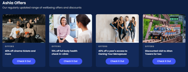 Example rail of offers, benefits and discounts on ASHIA